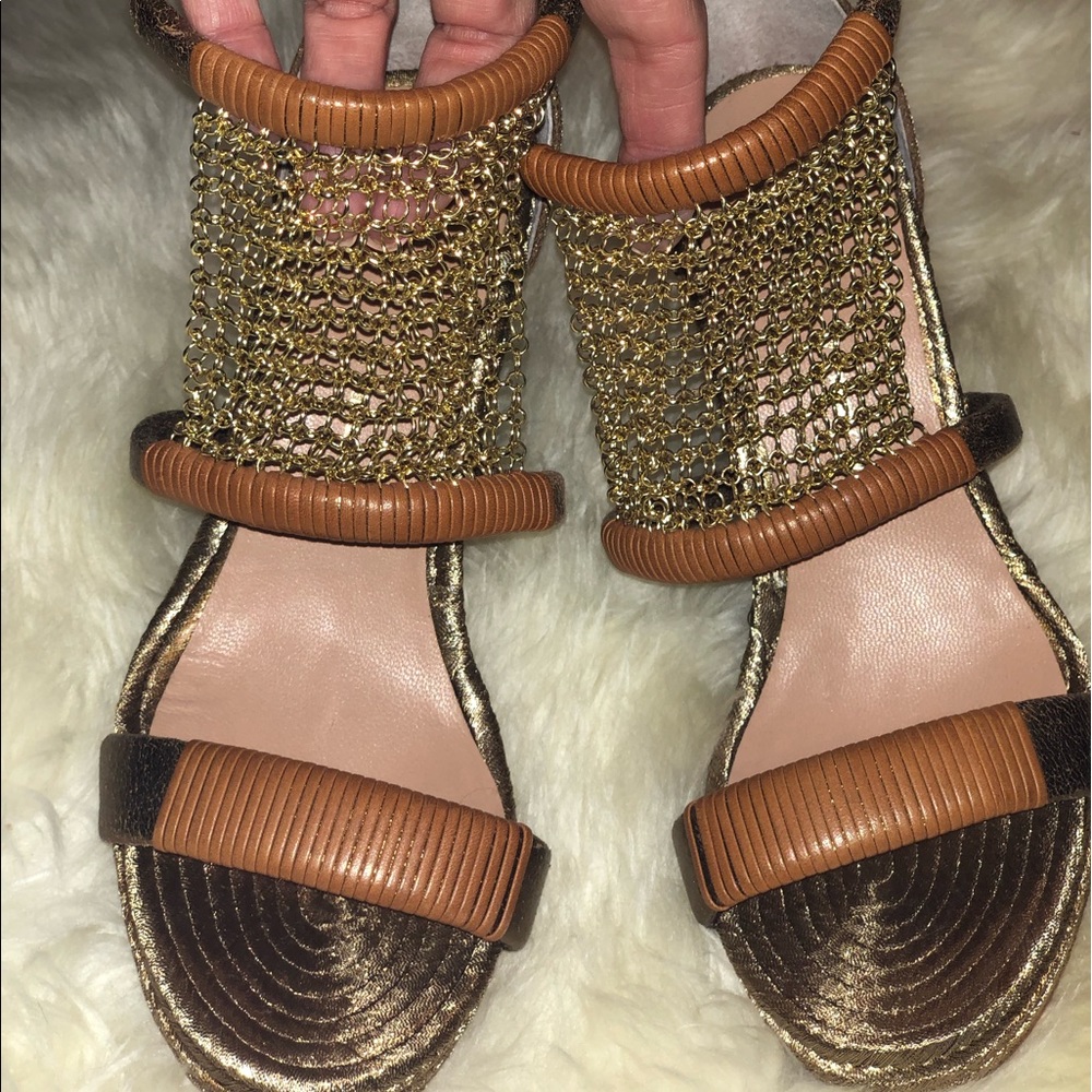Vince Camuto Gold and Tan Wedges New Without Box